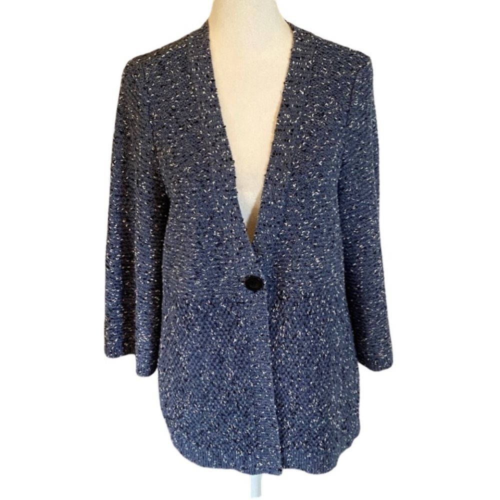 Christopher & Banks Marled textured Knit Blue 3/4 Sleeve Cardigan. Size XL.